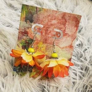 Flower Earrings Orange and Yellow